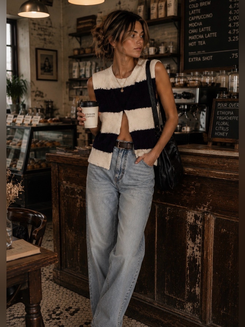 Moon River B&W Cropped Knit Vest - Gothcore, Grunge, Dark Academia
